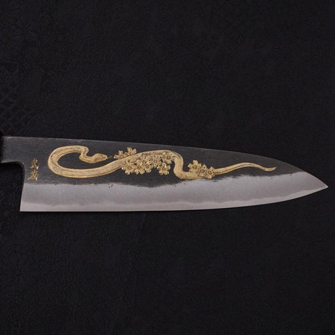 Gyuto Blue Steel #2 Kurouchi Chokin Serpent-Sakura Manche en Buffle et Ébène 210mm-[Musashi]-[Couteaux de cuisine japonais]