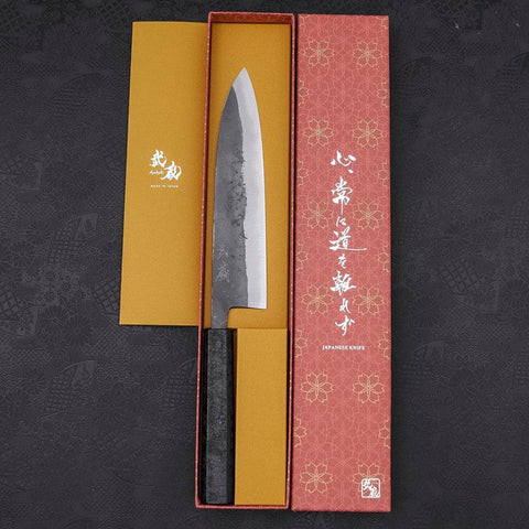 Gyuto Blue Steel #2 Kurouchi Manche Ishime Urushi Noir 210m-[Musashi]-[Couteaux de cuisine japonais]