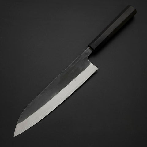 Gyuto Blue Steel #2 Kurouchi Revêtement Inox Chokin Sakura-Fuji Manche en Buffle et Ébène 210mm-[Musashi]-[Couteaux de cuisine japonais]