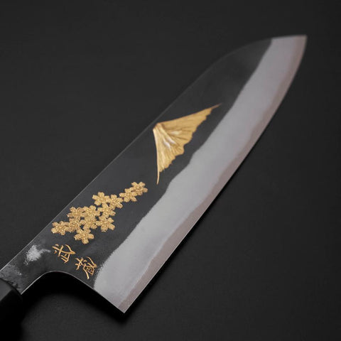 Gyuto Blue Steel #2 Kurouchi Revêtement Inox Chokin Sakura-Fuji Manche en Buffle et Ébène 210mm-[Musashi]-[Couteaux de cuisine japonais]