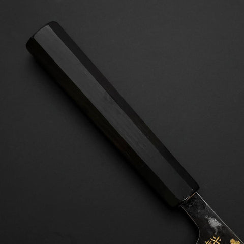 Gyuto Blue Steel #2 Kurouchi Revêtement Inox Chokin Sakura-Fuji Manche en Buffle et Ébène 210mm-[Musashi]-[Couteaux de cuisine japonais]