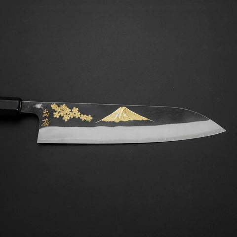 Gyuto Blue Steel #2 Kurouchi Revêtement Inox Chokin Sakura-Fuji Manche en Buffle et Ébène 210mm-[Musashi]-[Couteaux de cuisine japonais]