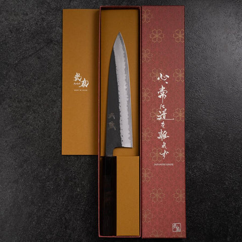 Gyuto Blue Super Kurouchi Damascus Buffalo Ebony Handle 210mm (8.3”)-[Musashi]-[Japanese-Kitchen-Knives]