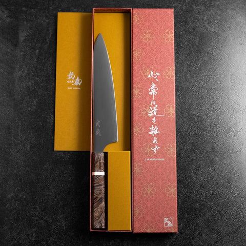 Gyuto Blue Super Poli Manche en Érable 210mm-[Musashi]-[Couteaux de cuisine japonais]