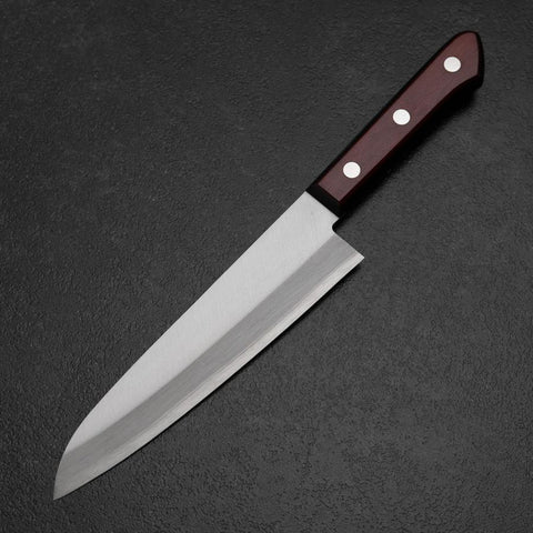 Gyuto Blue Super Revêtement inox Poli Manche Occidental Noir et Rouge 180mm (Tsuba-nashi)-[Musashi]-[Couteaux de cuisine japonais]