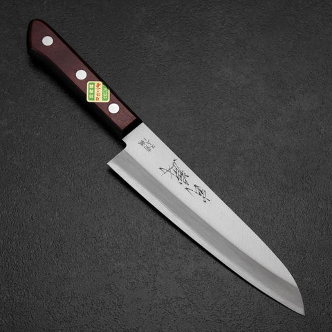 Gyuto Blue Super Revêtement inox Poli Manche Occidental Noir et Rouge 180mm (Tsuba-nashi)-[Musashi]-[Couteaux de cuisine japonais]