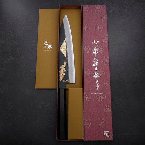 Gyuto Blue Steel #2 Chokin Kurouchi Dragon Manche en Buffle et Ébène 240mm-[Musashi]-[Couteaux de cuisine japonais]