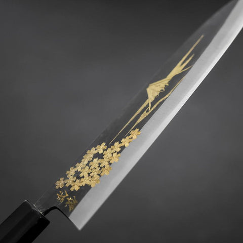 Gyuto Blue steel #2 Kurouchi Sakura Fuji Buffalo Ebony Handle 210mm-[Musashi]-[Couteaux de cuisine japonais]