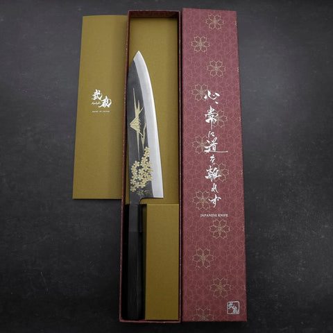 Gyuto Blue steel #2 Kurouchi Sakura Fuji Buffalo Ebony Handle 210mm-[Musashi]-[Couteaux de cuisine japonais]