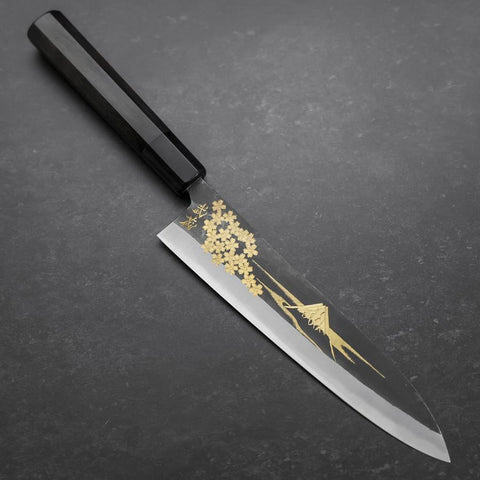 Gyuto Blue steel #2 Kurouchi Sakura Fuji Buffalo Ebony Handle 210mm-[Musashi]-[Couteaux de cuisine japonais]