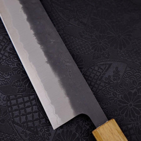 Gyuto Revêtement Inox Blue Super Kurouchi Nashiji Manche Yaki Urushi 240mm-[Musashi]-[Couteaux de cuisine japonais]