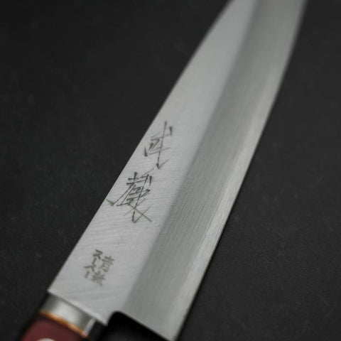 Gyuto Revêtement Inox Blue Super Poli Manche Occidental Rouge et Noir 180mm-[Musashi]-[Couteaux de cuisine japonais]