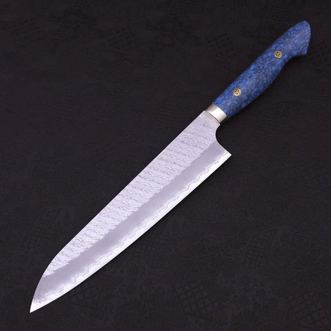 Gyuto SG-2 Tsuchime Manche Occidental en Turquoise Bleu 240mm-[Musashi]-[Couteaux de cuisine japonais]