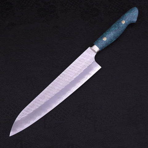 Gyuto SG-2 Tsuchime Manche en Turquoise Vert 240mm-[Musashi]-[Couteaux de cuisine japonais]