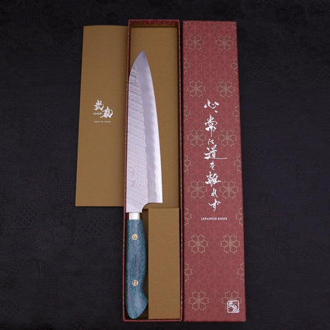 Gyuto SG-2 Tsuchime Manche en Turquoise Vert 240mm-[Musashi]-[Couteaux de cuisine japonais]