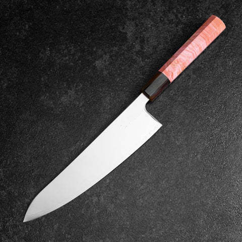 Gyuto SLD Miroir Manche en Buffalo et Érable Rose foncé 210mm-[Musashi]-[Couteaux de cuisine japonais]