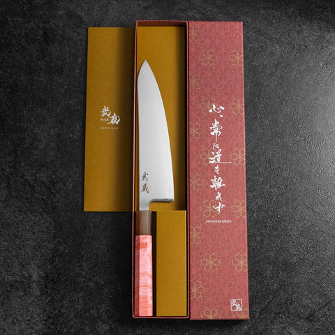 Gyuto SLD Miroir Manche en Buffalo et Érable Rose foncé 210mm-[Musashi]-[Couteaux de cuisine japonais]