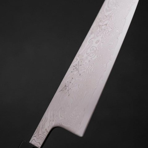 Gyuto SLD Nickel en Vagues Damas Manche Buffle et Ébène 180mm-[Musashi]-[Couteaux de cuisine japonais]