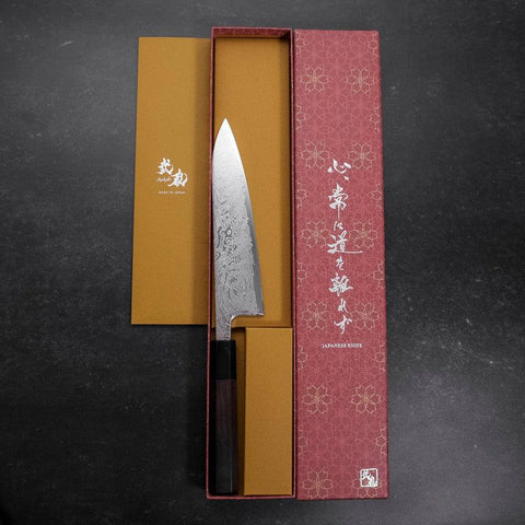 Gyuto SLD Nickel en Vagues Damas Manche Buffle et Ébène 180mm-[Musashi]-[Couteaux de cuisine japonais]