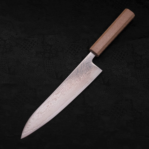 Gyuto SLD Nickel en Vagues Damas Manche Urushi Blanc 210mm-[Musashi]-[Couteaux de cuisine japonais]