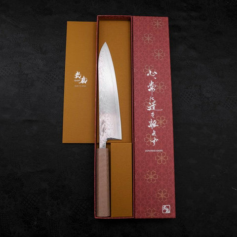 Gyuto SLD Nickel en Vagues Damas Manche Urushi Blanc 210mm-[Musashi]-[Couteaux de cuisine japonais]