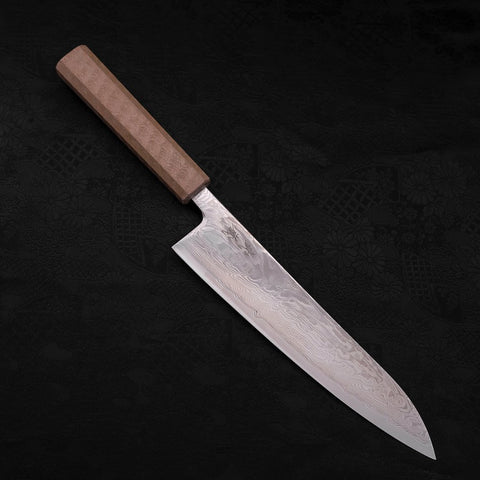 Gyuto SLD Nickel en Vagues Damas Manche Urushi Blanc 210mm-[Musashi]-[Couteaux de cuisine japonais]