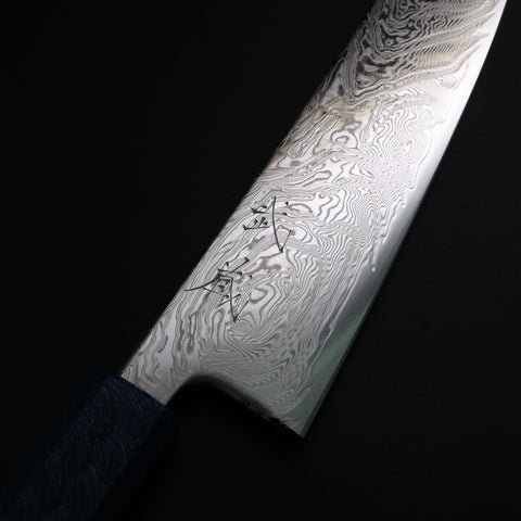 Gyuto SLD Nickel en Vagues Damas Manche Urushi Bleu 180mm-[Musashi]-[Couteaux de cuisine japonais]