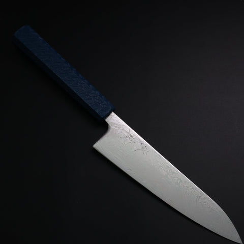 Gyuto SLD Nickel en Vagues Damas Manche Urushi Bleu 180mm-[Musashi]-[Couteaux de cuisine japonais]