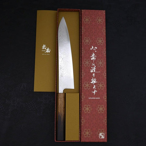 Gyuto SLD Nickel en Vagues Damas Manche Yaki Urushi 240mm-[Musashi]-[Couteaux de cuisine japonais]