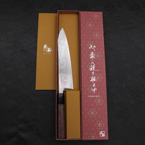 Gyuto SLD Nickel en Vagues Damas Manche en Buffle et Bois de Wengé 210mm-[Musashi]-[Couteaux de cuisine japonais]