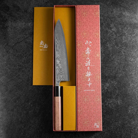 Gyuto SLD Nickel en Vagues Damas Manche en Buffle et Noyer 210mm-[Musashi]-[Couteaux de cuisine japonais]
