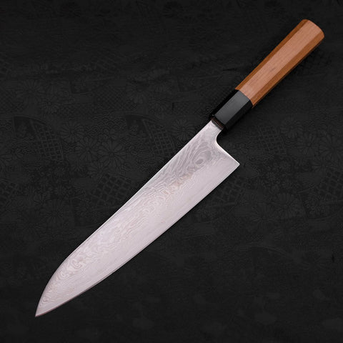 Gyuto SLD Nickel en Vagues Damas Manche en Buffle et Bois de Teck 210mm-[Musashi]-[Couteaux de cuisine japonais]