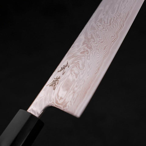 Gyuto SLD Nickel en Vagues Damas Manche en Buffle et Bois de Teck 210mm-[Musashi]-[Couteaux de cuisine japonais]
