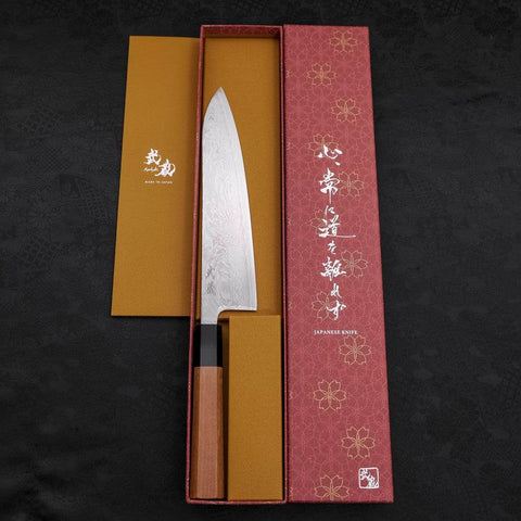Gyuto SLD Nickel en Vagues Damas Manche en Buffle et Bois de Teck 210mm-[Musashi]-[Couteaux de cuisine japonais]
