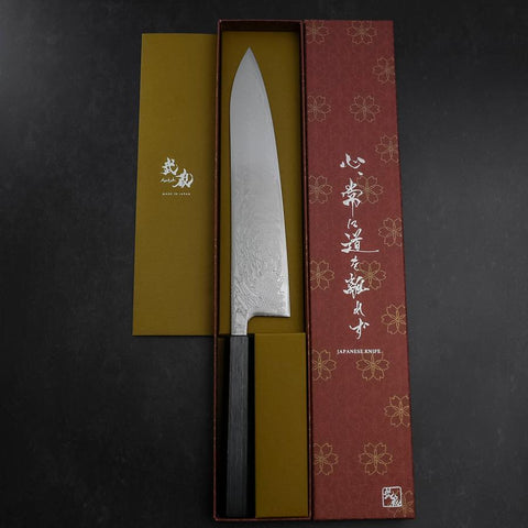 Gyuto SLD Wave Nickel Damascus Dark Blue Urushi Handle 240mm-[Musashi]-[Couteaux de cuisine japonais]