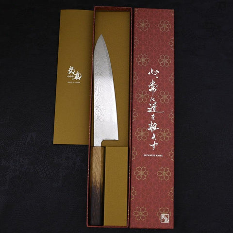 Gyuto SLD Nickel en Vagues Damas Manche Yaki Urushi 210mm-[Musashi]-[Couteaux de cuisine japonais]