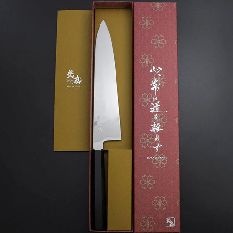 Gyuto Silver Steel #3 Miroir Honyaki Manche en Buffle et Ébène 240mm-[Musashi]-[Couteaux de cuisine japonais]