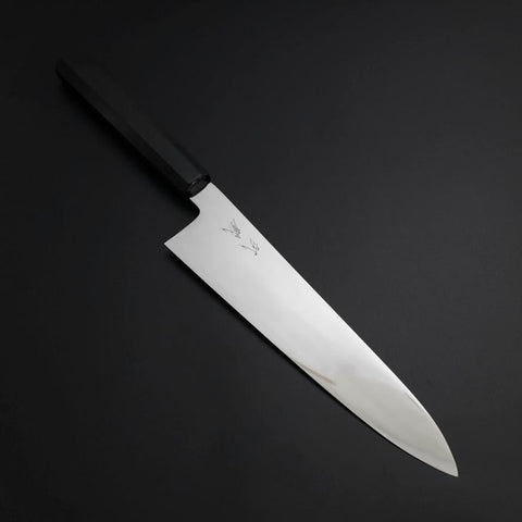 Gyuto Silver Steel #3 Mirror Honyaki Buffalo Ebony Handle 240mm-[Musashi]-[Japanese-Kitchen-Knives]