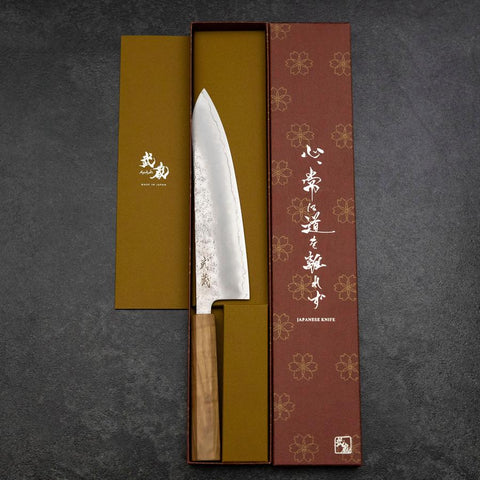 Gyuto Silver Steel #3 Nashiji Manche en Olivier 210mm-[Musashi]-[Couteaux de cuisine japonais]