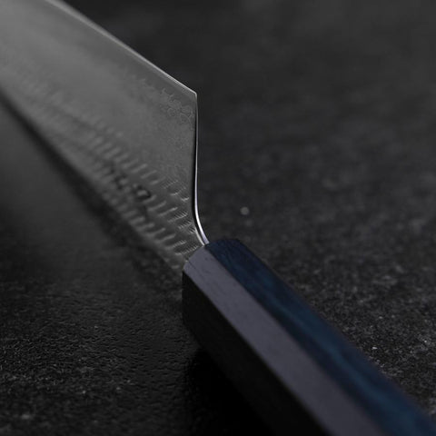 Gyuto Silver Steel #3 Nawame Damas Manche Urushi Bleu Foncé 240mm-[Musashi]-[Couteaux de cuisine japonais]