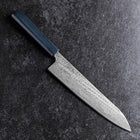 Gyuto Silver Steel #3 Nawame Damas Manche Urushi Bleu Foncé 240mm-[Musashi]-[Couteaux de cuisine japonais]