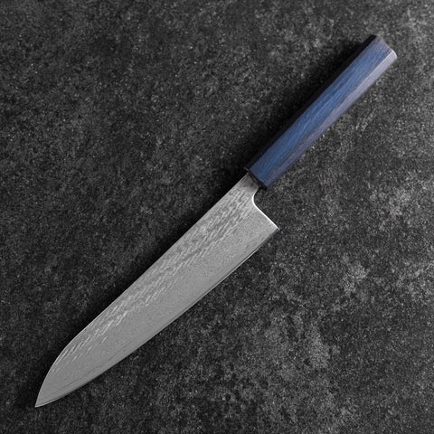 Gyuto Silver Steel #3 Nawame Damas Manche Urushi Bleu Sombre 210mm-[Musashi]-[Couteaux de cuisine japonais]