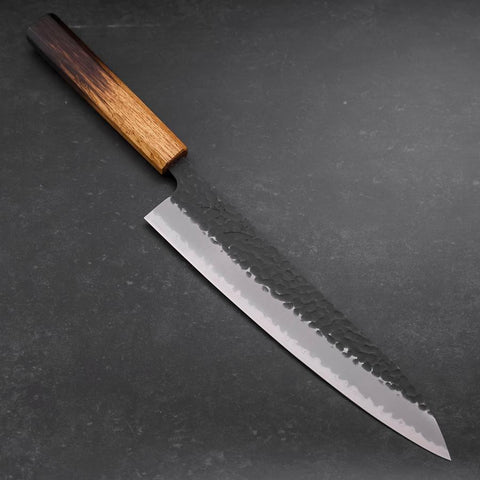 Gyuto Stainless Clad Blue Super Kurouchi Tsuchime Manche Yaki Urushi 240mm-[Musashi]-[Couteaux de cuisine japonais]