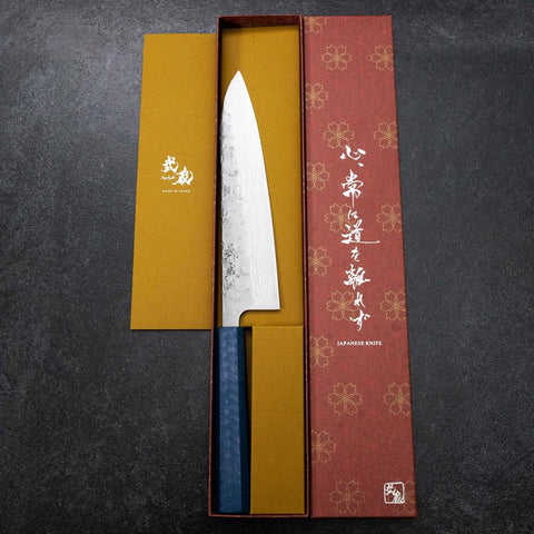 Gyuto Sweden Steel Nashiji Washi Damas Manche Urushi Bleu 210mm-[Musashi]-[Couteaux de cuisine japonais]