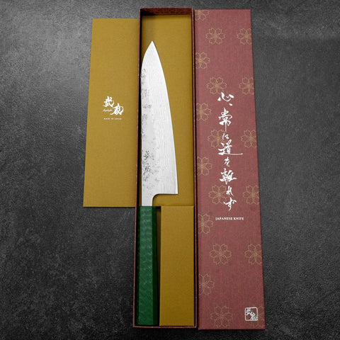 Gyuto Sweden Steel Nashiji Washi Damas Manche Urushi Vert 210mm-[Musashi]-[Couteaux de cuisine japonais]