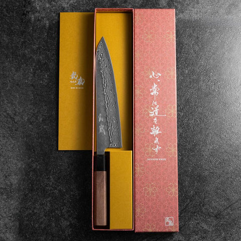 Gyuto Sweden Steel Nashiji Washi Damas Manche en Noyer Noir 210mm-[Musashi]-[Couteaux de cuisine japonais]