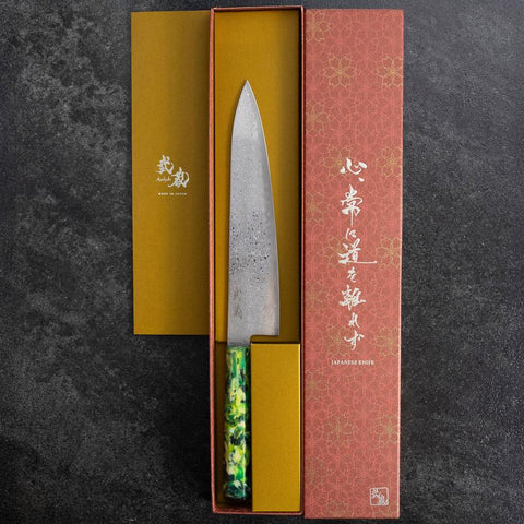 Gyuto VG-10 Damascus Ocean Green Mix Handle 210mm (8.3”)-[Musashi]-[Japanese-Kitchen-Knives]
