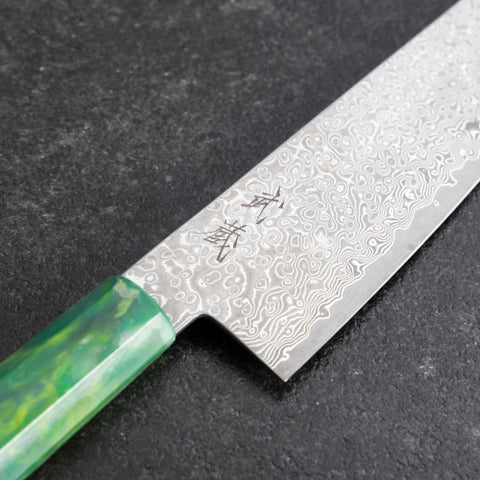 Gyuto VG-10 Damascus Ocean Green Handle 210mm (8.3”)-[Musashi]-[Japanese-Kitchen-Knives]