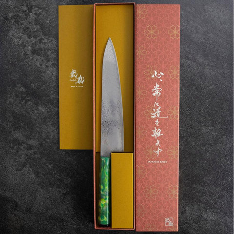 Gyuto VG-10 Damascus Ocean Green Handle 210mm (8.3”)-[Musashi]-[Japanese-Kitchen-Knives]