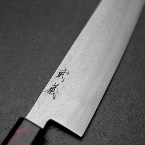 Gyuto VG-10 Damas Manche Urushi Rouge 210mm-[Musashi]-[Couteaux de cuisine japonais]